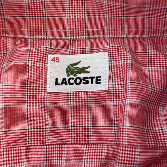 LACOSTE Plaid Button Down Shirt Size 45 / XL Red Blue - Picture 6 of 10
